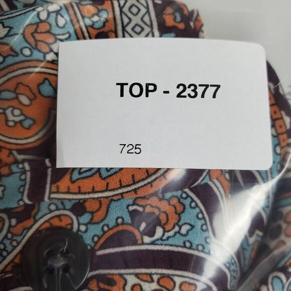 Cato Women’s Paisley Print Tie Neck Blouse L Boho Chic Long Sleeve Button Front - Picture 7 of 7